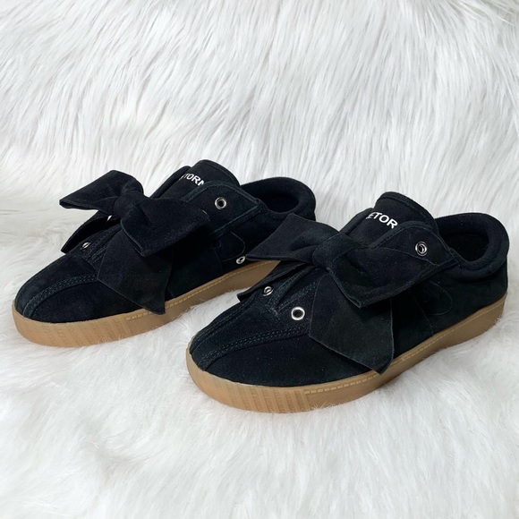 SOLD-Tretorn Black Suede Slip-On Bow Sneakers - Picture 8 of 11